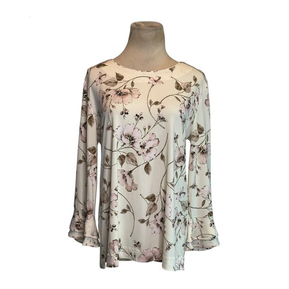 Karl Lagerfeld cream soft pink floral blouse size Medium - Picture 1 of 14